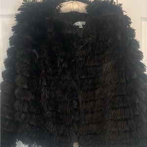 She + Sky Black Faux Fur Hippie Jacket M